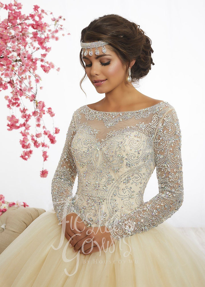 Beaded Long-Sleeve Quinceanera Dress by Fiesta Gowns 56347-Quinceanera Dresses-ABC Fashion