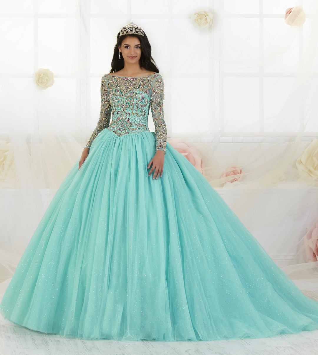 Beaded Long Sleeved Quinceanera Dress by House of Wu 26875-Quinceanera Dresses-ABC Fashion