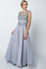 Beaded Long Sleeveless Dress by Juliet 552