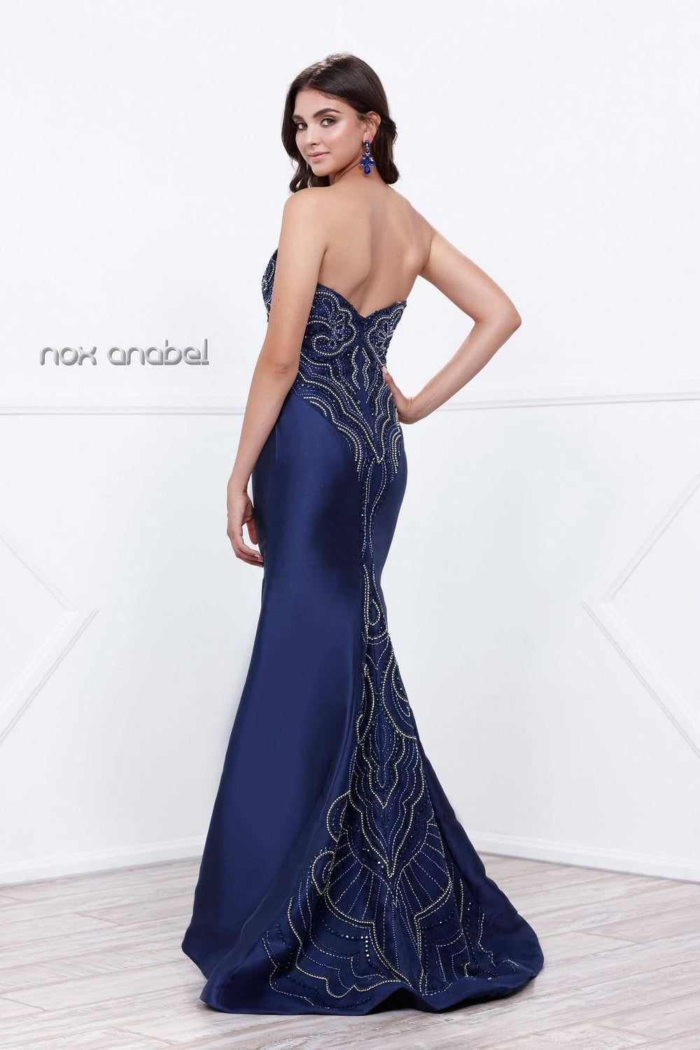 Beaded Long Strapless Mermaid Dress by Nox Anabel 8257-Long Formal Dresses-ABC Fashion