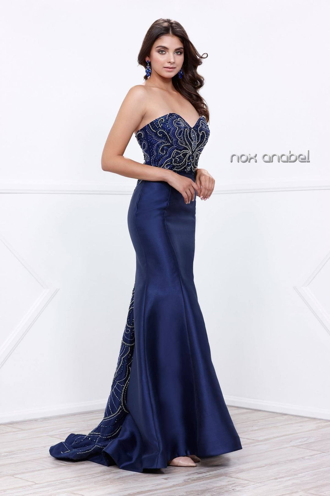 Beaded Long Strapless Mermaid Dress by Nox Anabel 8257-Long Formal Dresses-ABC Fashion