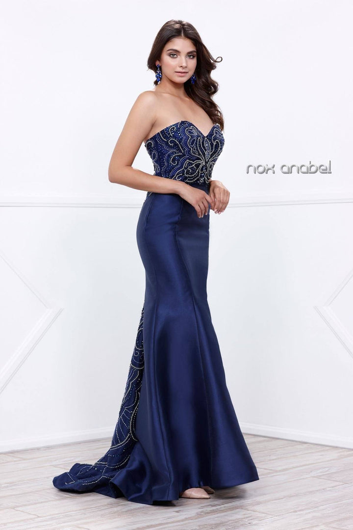 Beaded Long Strapless Mermaid Dress by Nox Anabel 8257-Long Formal Dresses-ABC Fashion