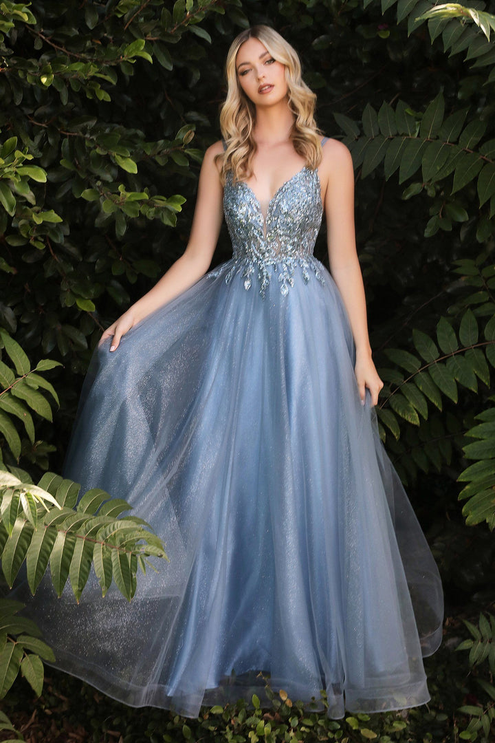 Beaded Long Sleeveless Tulle Dress by Ladivine CD0154