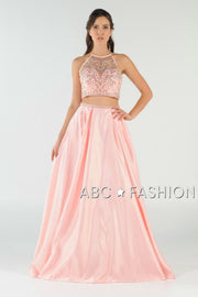 Beaded Long Two-Piece Dress with Pockets by Poly USA 8210-Long Formal Dresses-ABC Fashion