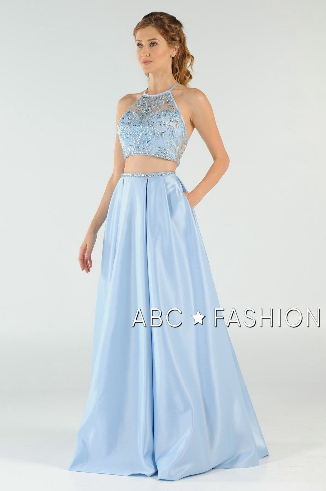 Beaded Long Two-Piece Dress with Pockets by Poly USA 8210-Long Formal Dresses-ABC Fashion