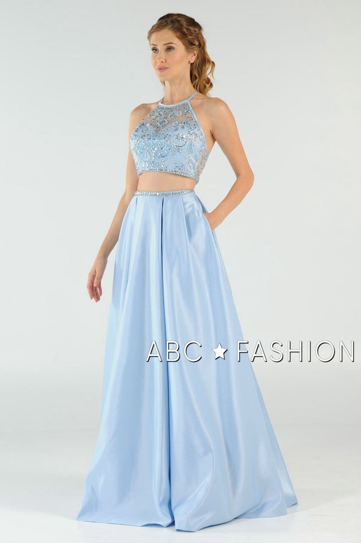 Beaded Long Two-Piece Dress with Pockets by Poly USA 8210-Long Formal Dresses-ABC Fashion