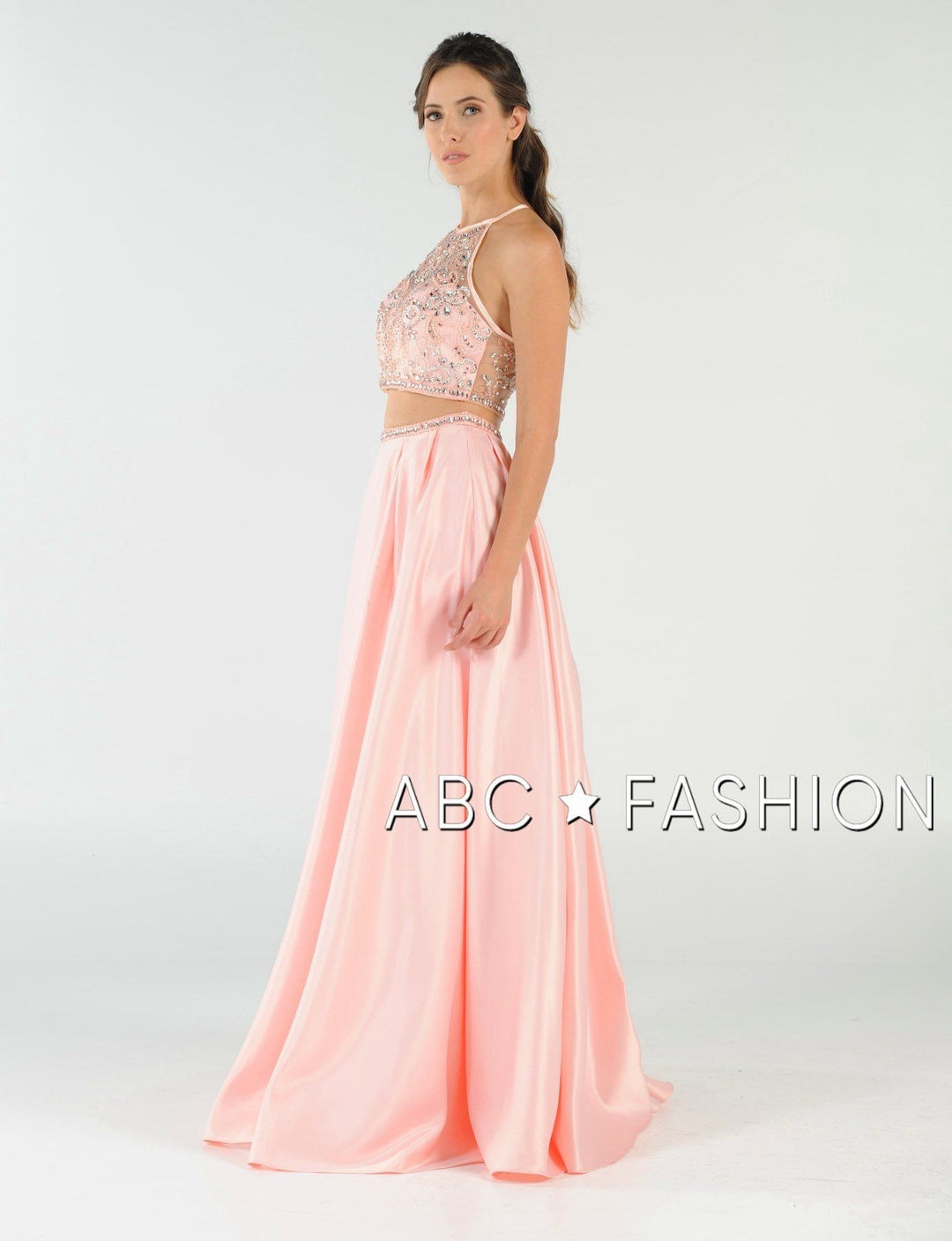 Beaded Long Two-Piece Dress with Pockets by Poly USA 8210-Long Formal Dresses-ABC Fashion