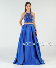 Beaded Long Two-Piece Dress with Pockets by Poly USA 8210-Long Formal Dresses-ABC Fashion