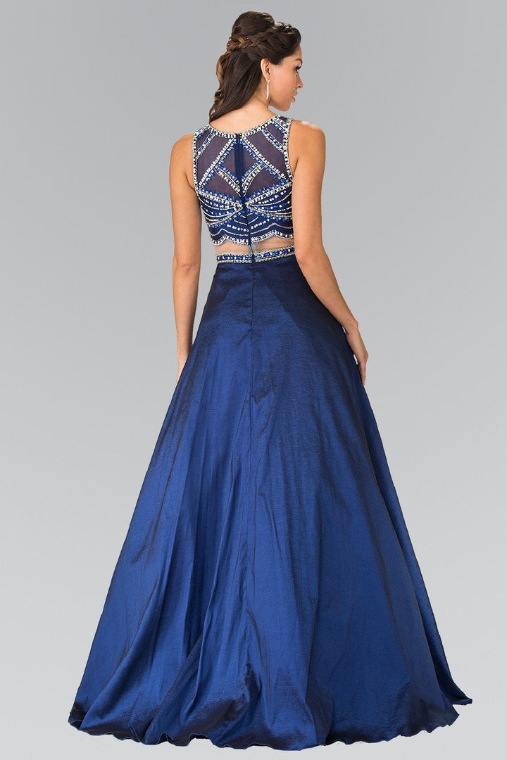 Beaded Mock Two-Piece Dress with Sheer Waistline by Elizabeth K GL2250-Long Formal Dresses-ABC Fashion