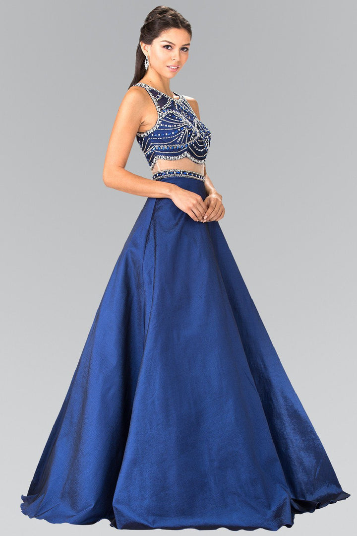 Beaded Mock Two-Piece Dress with Sheer Waistline by Elizabeth K GL2250-Long Formal Dresses-ABC Fashion