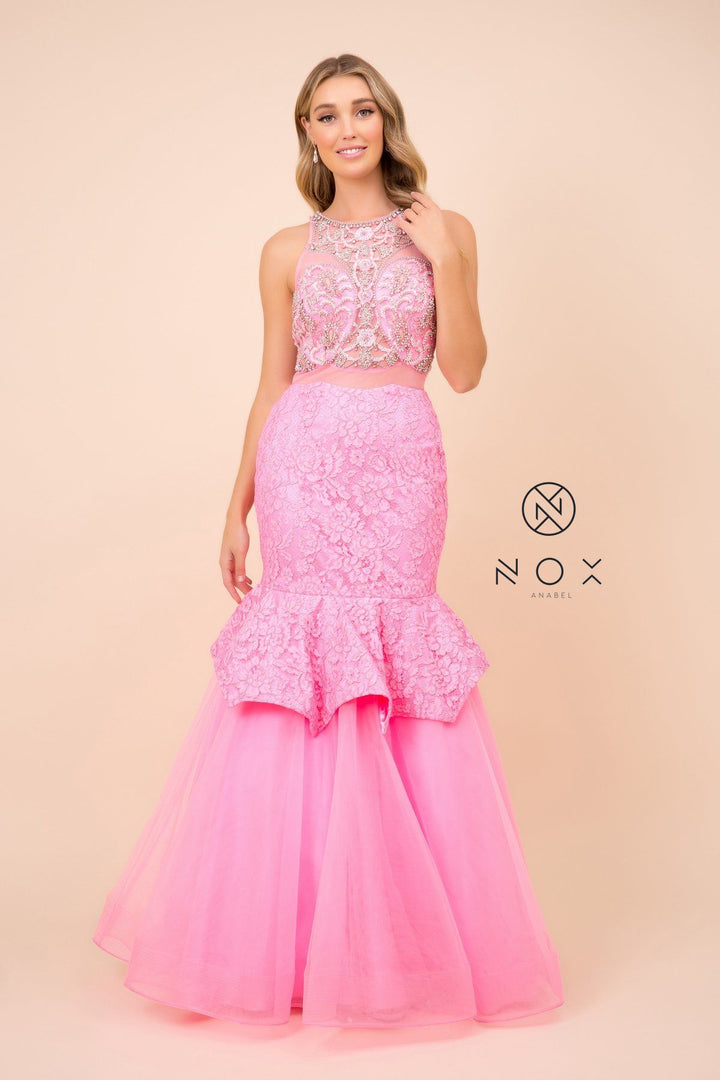 Beaded Mock Two-Piece Mermaid Dress by Nox Anabel 8284