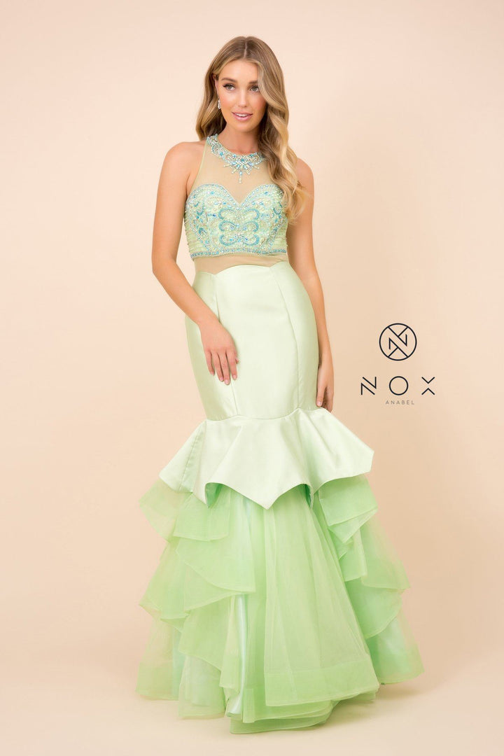 Beaded Mock Two-Piece Mermaid Dress by Nox Anabel 8332