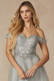 Beaded Off Shoulder A-line Gown by Juliet 287