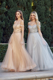 Beaded Off Shoulder A-line Gown by Juliet 287