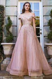 Beaded Off Shoulder Ball Gown by Cinderella Divine B715