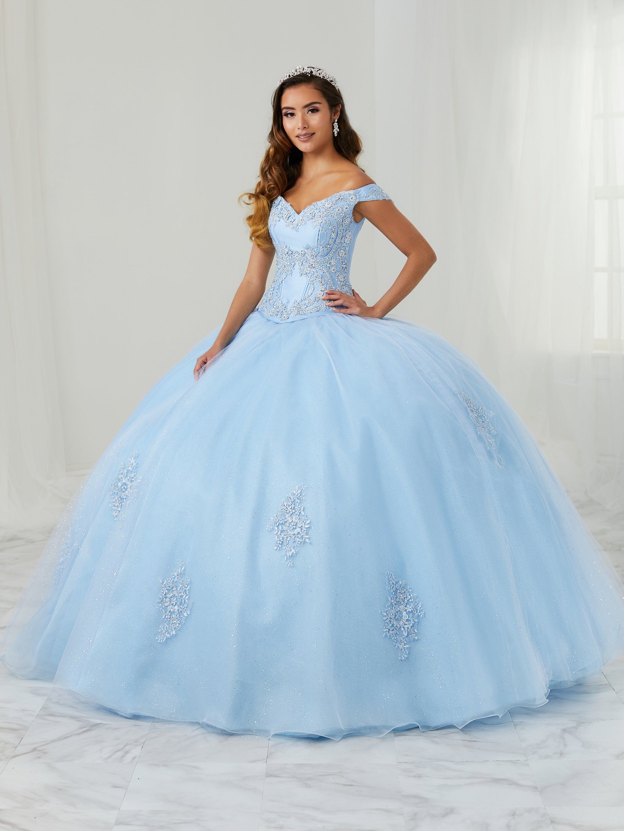 Beaded Off Shoulder Quinceanera Dress by LA Glitter 24086 ABC Fashion