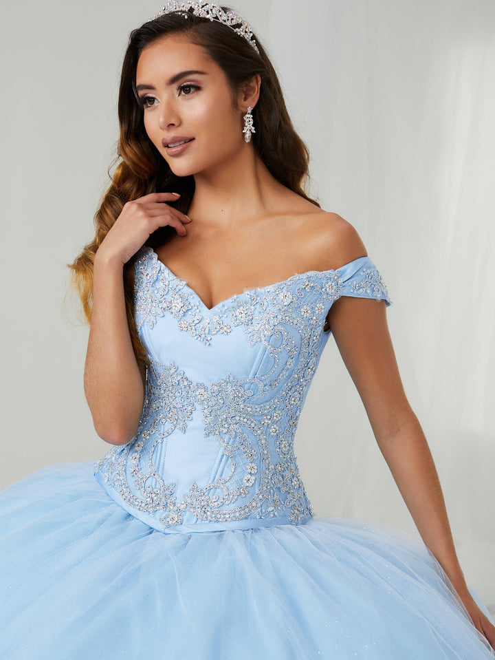 Beaded Off Shoulder Quinceanera Dress by LA Glitter 24086