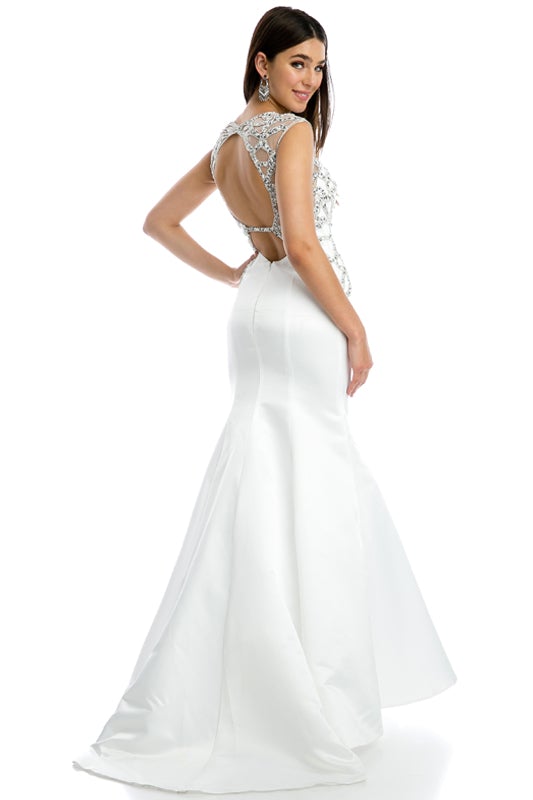 Beaded Open Back Mermaid Dress by Juliet 624