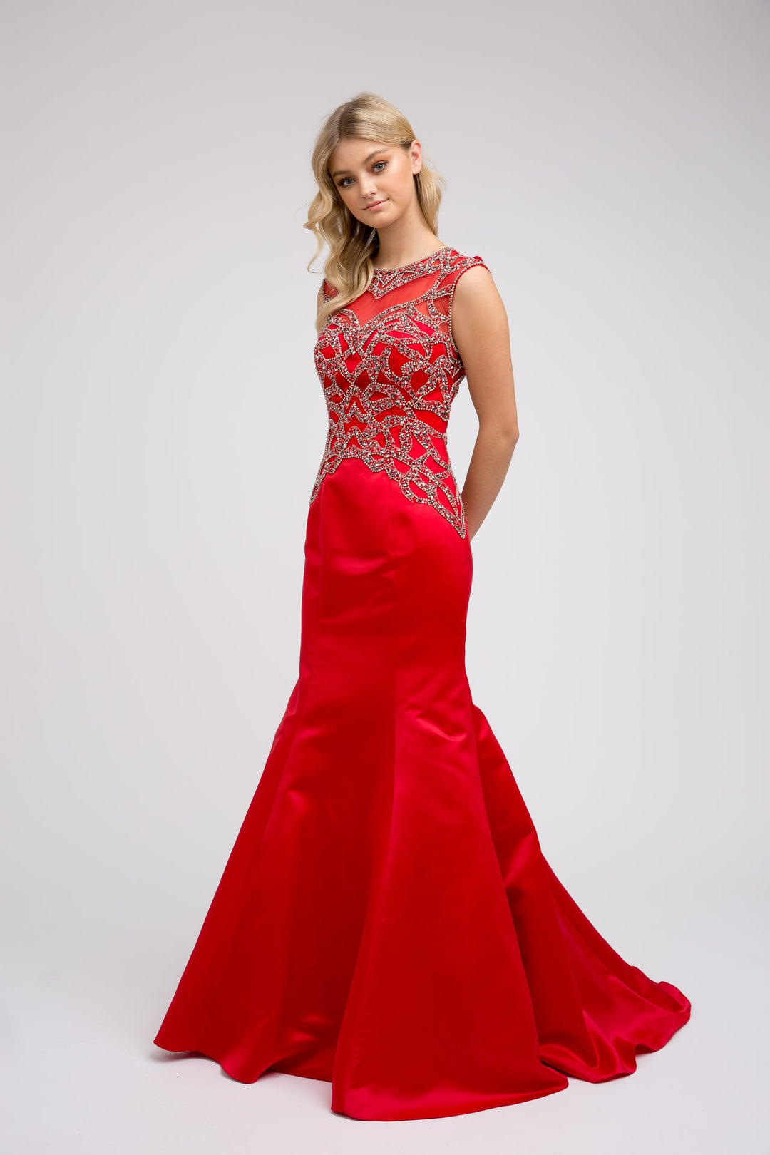Beaded Open Back Mermaid Dress by Juliet 624