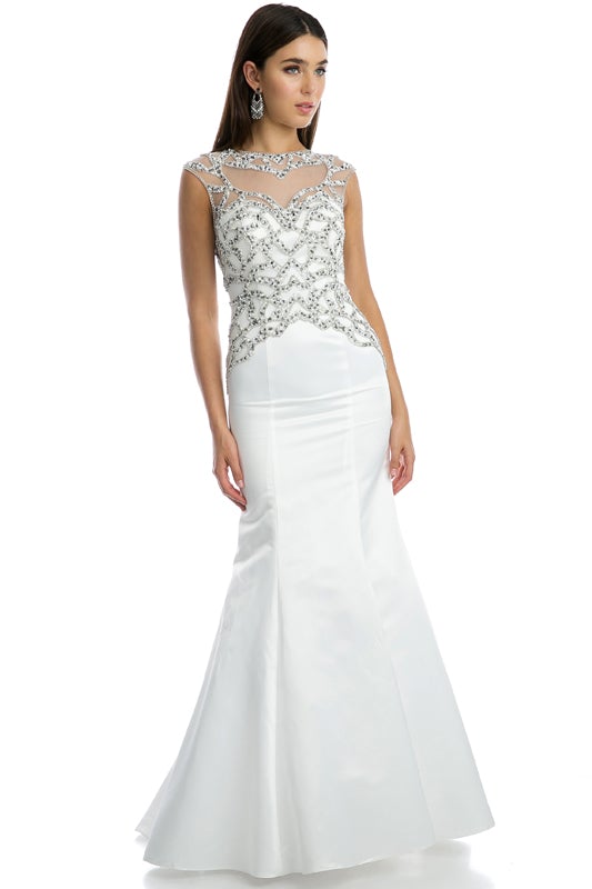 Beaded Open Back Mermaid Dress by Juliet 624