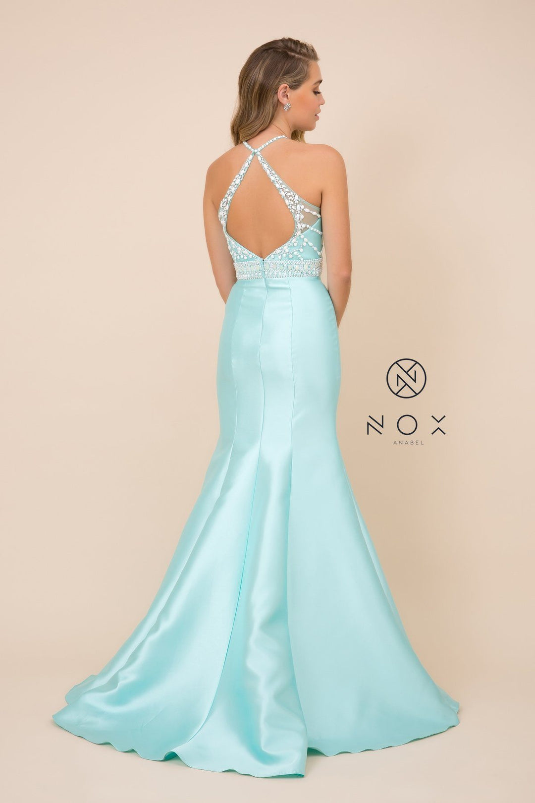 Beaded Open Back Mermaid Dress by Nox Anabel 8296