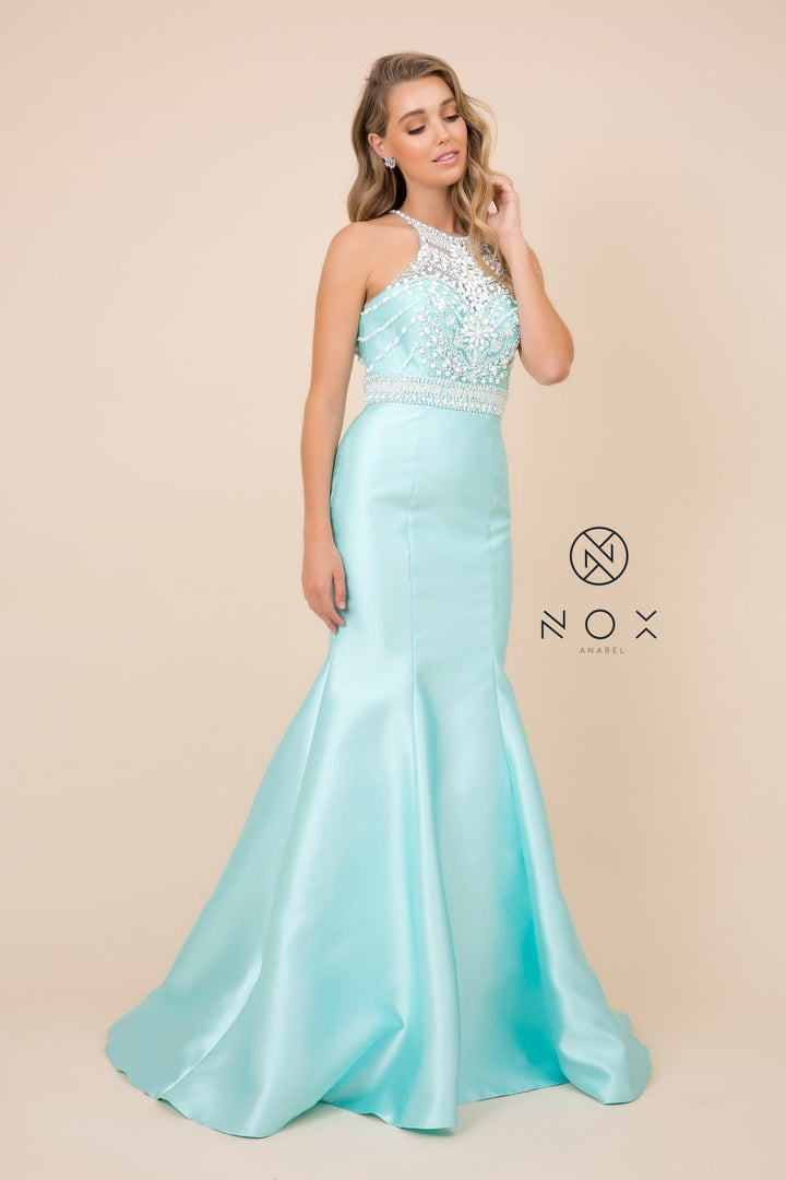 Beaded Open Back Mermaid Dress by Nox Anabel 8296