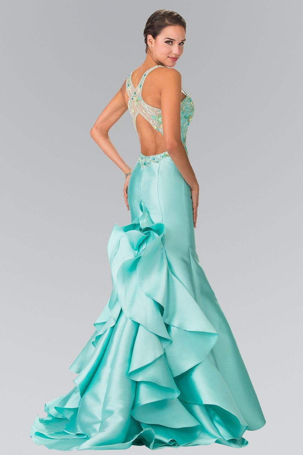 Beaded Ruffled Mermaid Dress by Elizabeth K GL2214-Long Formal Dresses-ABC Fashion