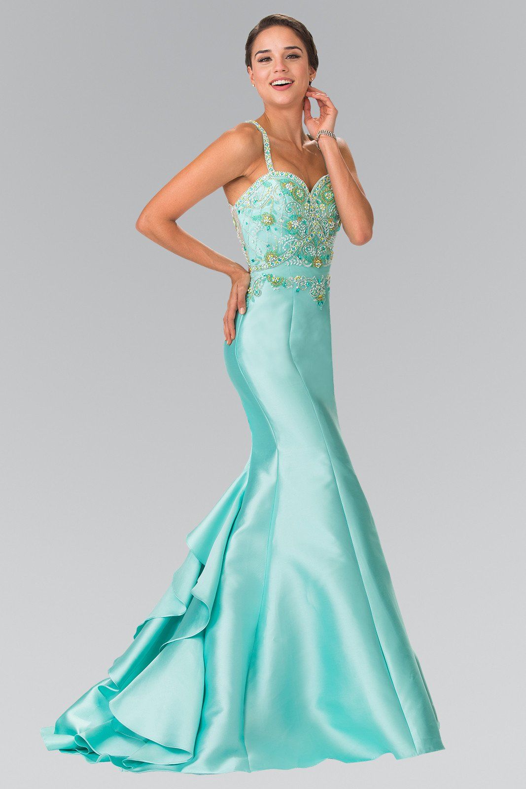 Beaded Ruffled Mermaid Dress by Elizabeth K GL2214-Long Formal Dresses-ABC Fashion