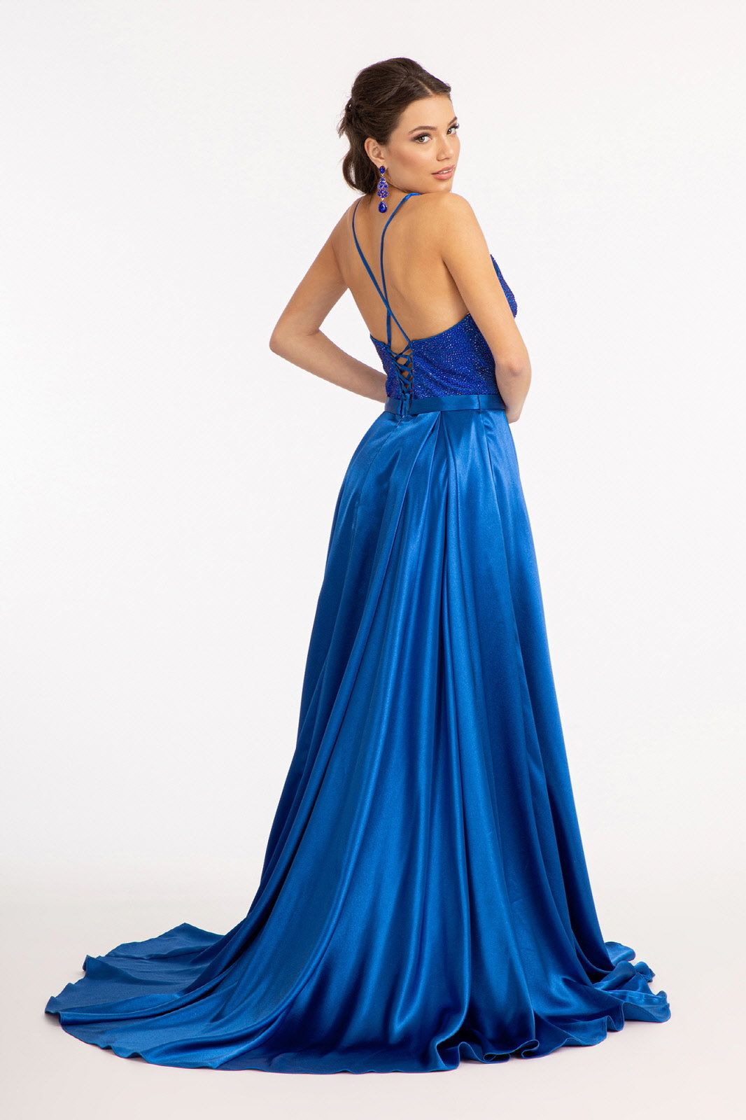 Beaded Satin A-line Gown by Elizabeth K GL3040 L / Royal Blue