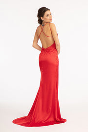 Beaded Satin Fitted Slit Gown by Elizabeth K GL3038
