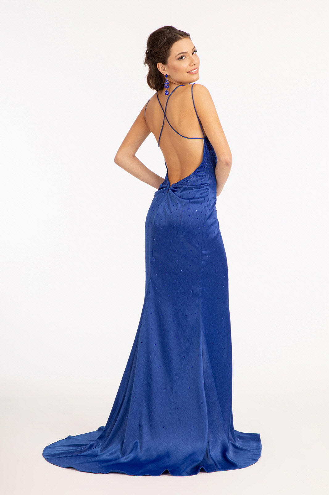 Beaded Satin Fitted Slit Gown by Elizabeth K GL3038