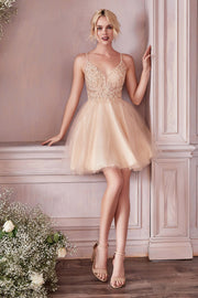 Beaded Short A-line Dress by Cinderella Divine CD0190