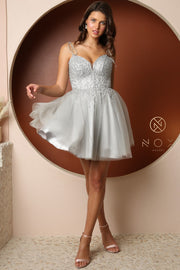 Beaded Short A-line Dress by Nox Anabel F732