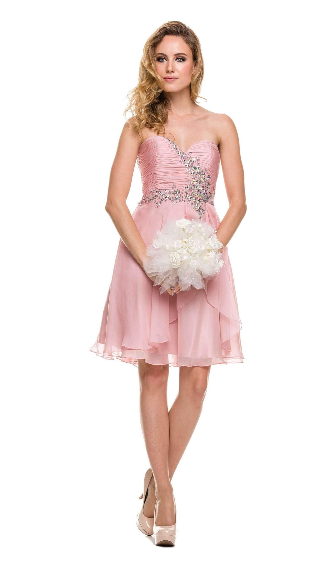 Beaded Short Strapless Sweetheart Dress with Corset Back by Juliet 741-Short Cocktail Dresses-ABC Fashion