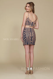 Beaded Short Two-Piece Dress with Pencil Skirt by Nox Anabel R650-Short Cocktail Dresses-ABC Fashion