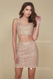 Beaded Short Two-Piece Dress with Pencil Skirt by Nox Anabel R650-Short Cocktail Dresses-ABC Fashion
