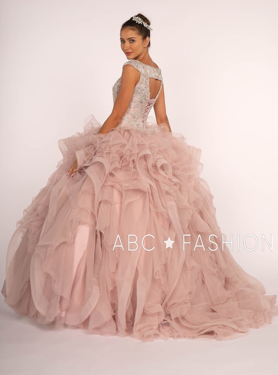 Beaded Sleeveless Ball Gown with Ruffled Skirt by Elizabeth K GL2514-Quinceanera Dresses-ABC Fashion