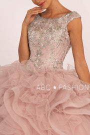 Beaded Sleeveless Ball Gown with Ruffled Skirt by Elizabeth K GL2514-Quinceanera Dresses-ABC Fashion
