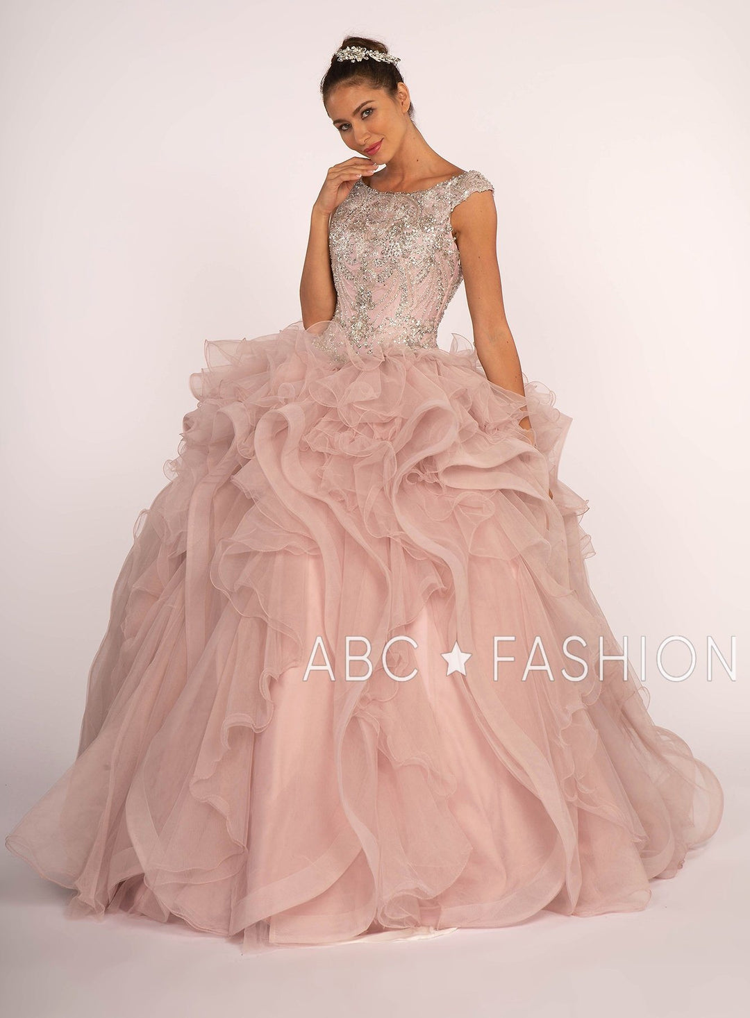 Beaded Sleeveless Ball Gown with Ruffled Skirt by Elizabeth K GL2514-Quinceanera Dresses-ABC Fashion