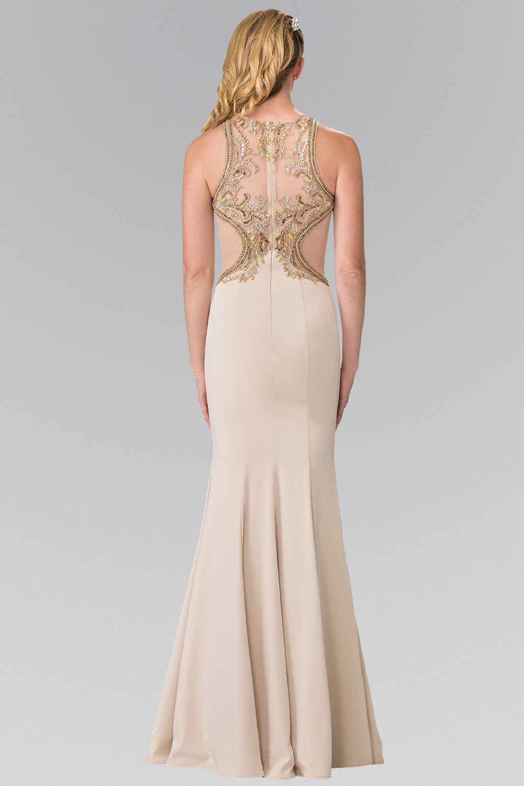 Beaded Sleeveless Dress with Sheer Back by Elizabeth K GL2237-Long Formal Dresses-ABC Fashion