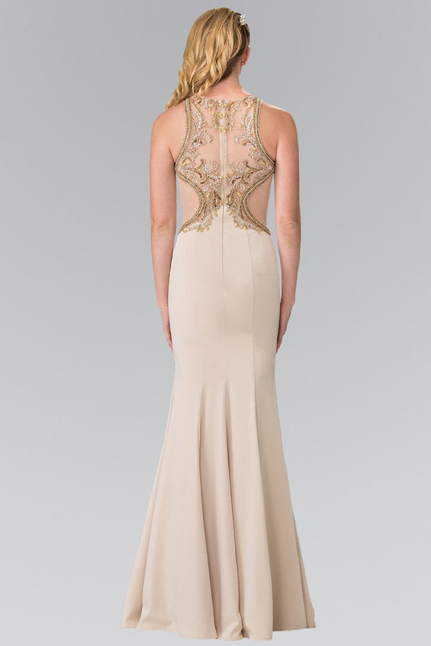 Beaded Sleeveless Dress with Sheer Back by Elizabeth K GL2237-Long Formal Dresses-ABC Fashion