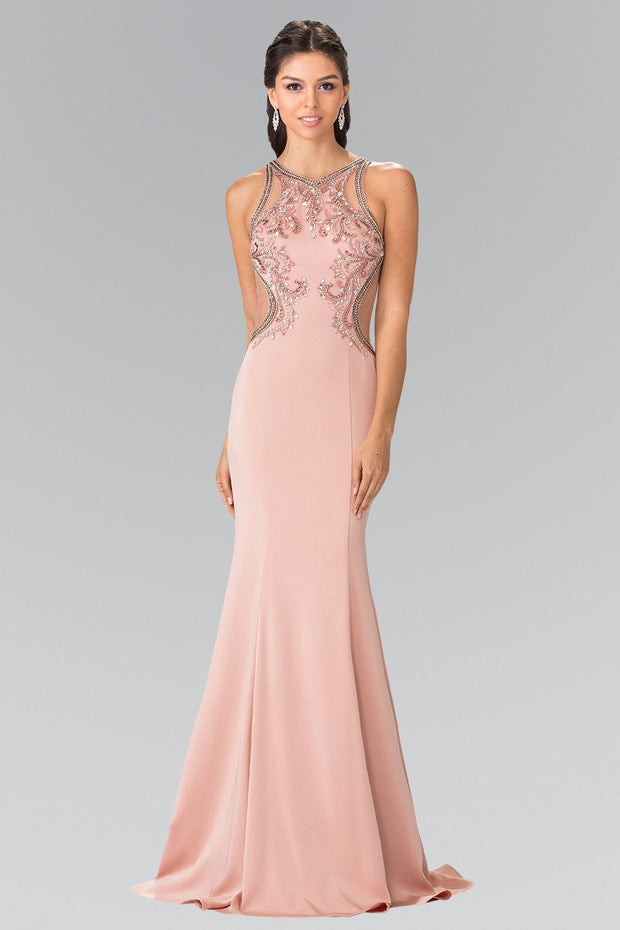 Beaded Sleeveless Dress with Sheer Back by Elizabeth K GL2237-Long Formal Dresses-ABC Fashion