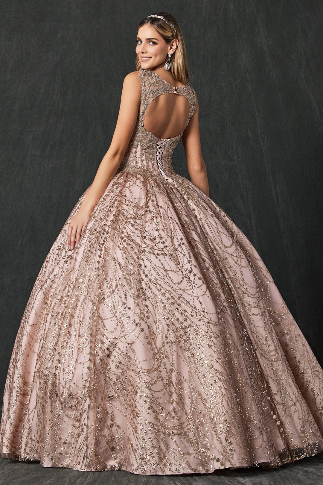 Beaded Sleeveless Glitter Ball Gown by Juliet 1428
