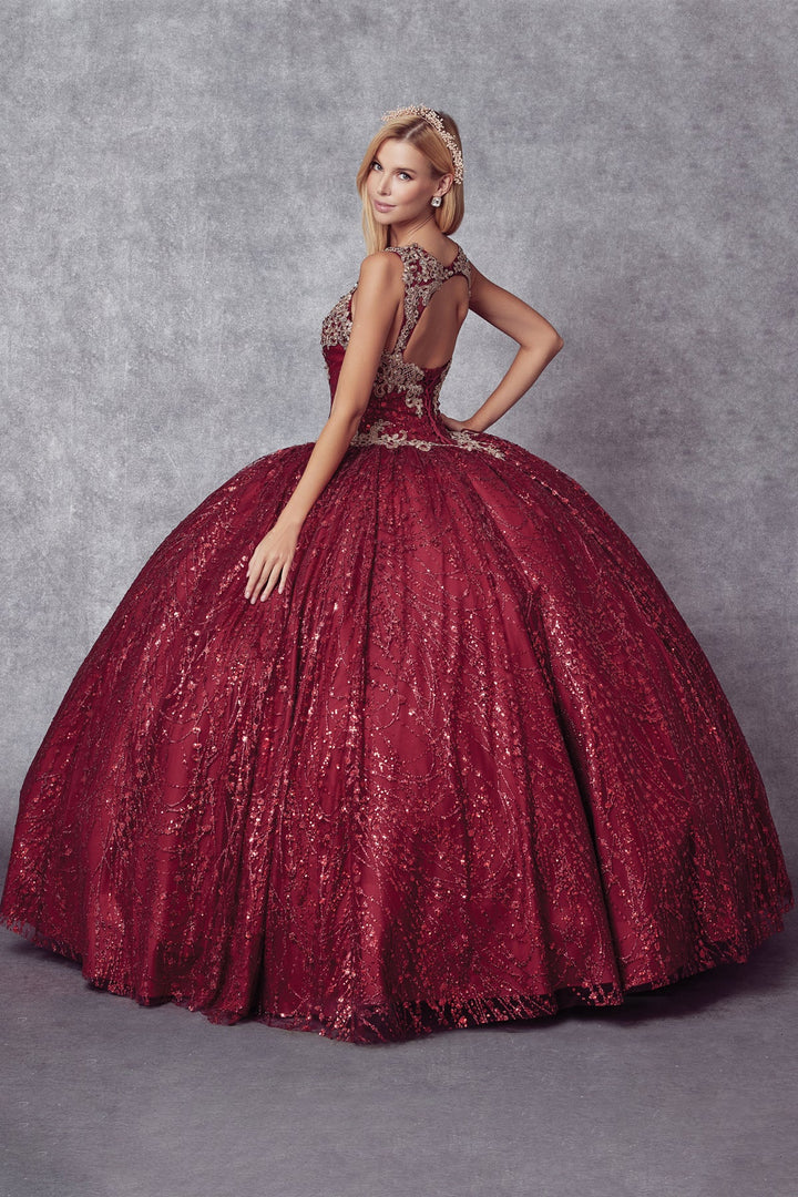 Beaded Sleeveless Glitter Ball Gown by Juliet 1428