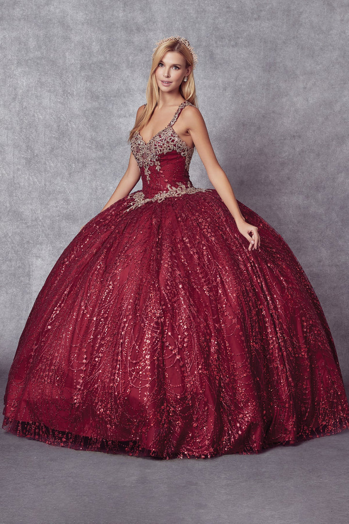 Beaded Sleeveless Glitter Ball Gown by Juliet 1428