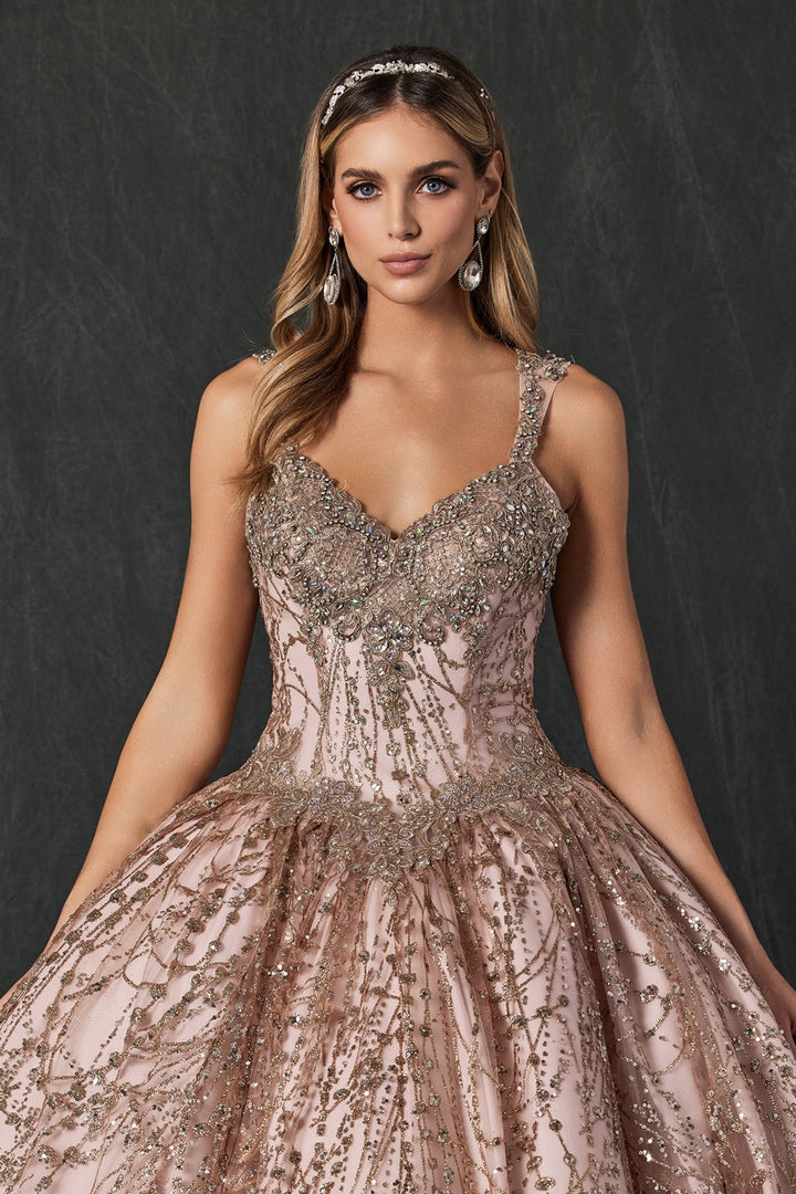 Beaded Sleeveless Glitter Ball Gown by Juliet 1428