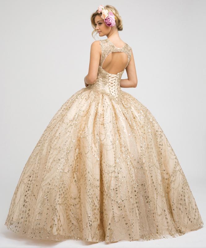 Beaded Sleeveless Glitter Ball Gown by Juliet 1428