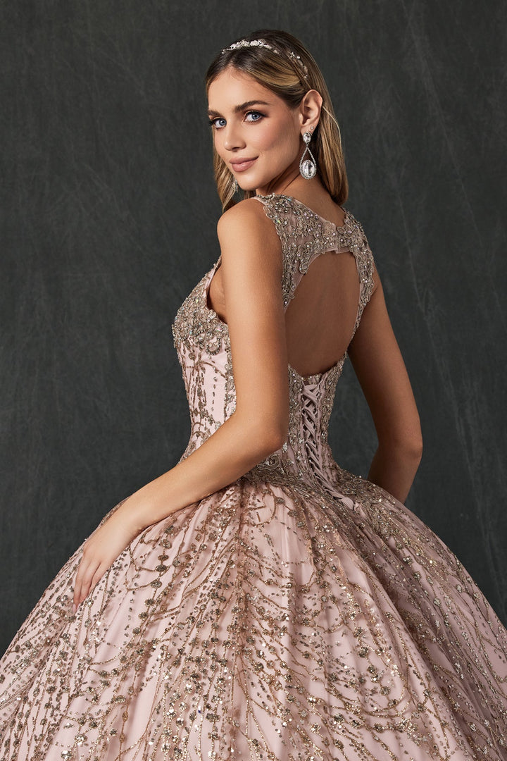 Beaded Sleeveless Glitter Ball Gown by Juliet 1428
