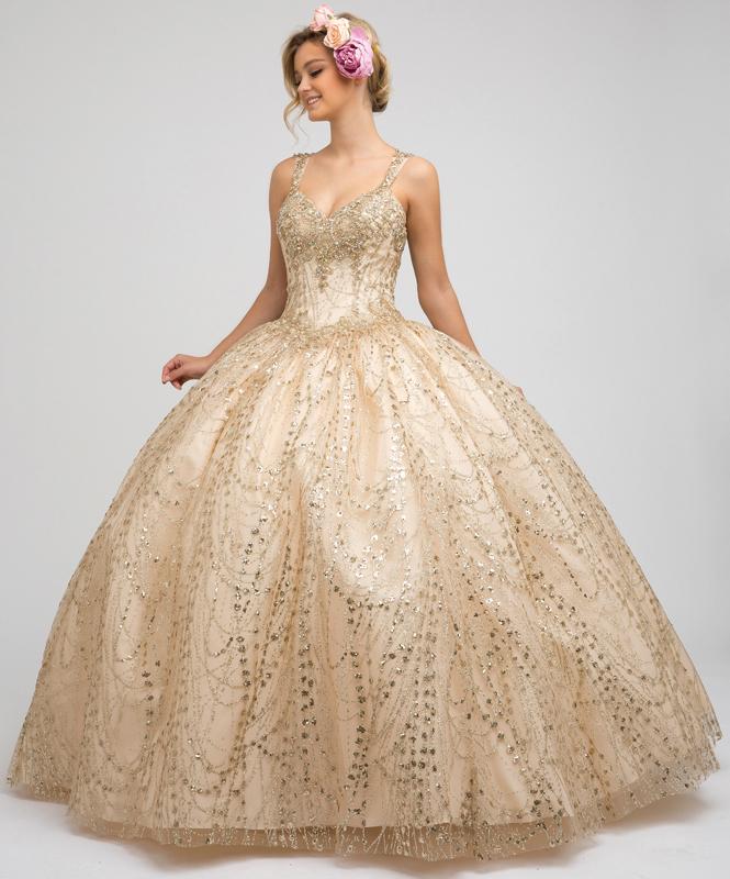 Beaded Sleeveless Glitter Ball Gown by Juliet 1428