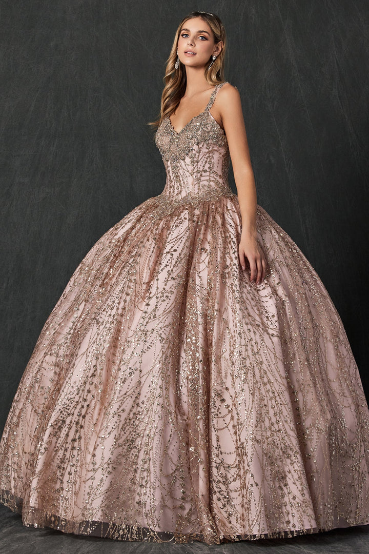 Beaded Sleeveless Glitter Ball Gown by Juliet 1428